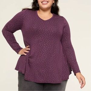 NWT Lane Bryant Women’s Swing Metallic Dot V-Neck T-shirt plus size 22/24